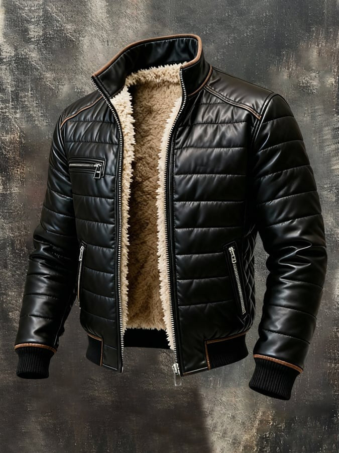 BLACK QUILTED JACKET WITH SHERPA LINING