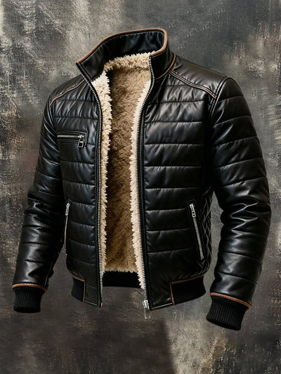 BLACK QUILTED JACKET WITH SHERPA LINING
