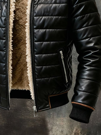 BLACK QUILTED JACKET WITH SHERPA LINING