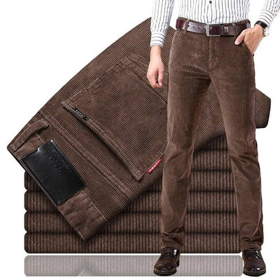 premium corduroy pants for men Cecilio, showcasing comfort and elegance in rich brown color.