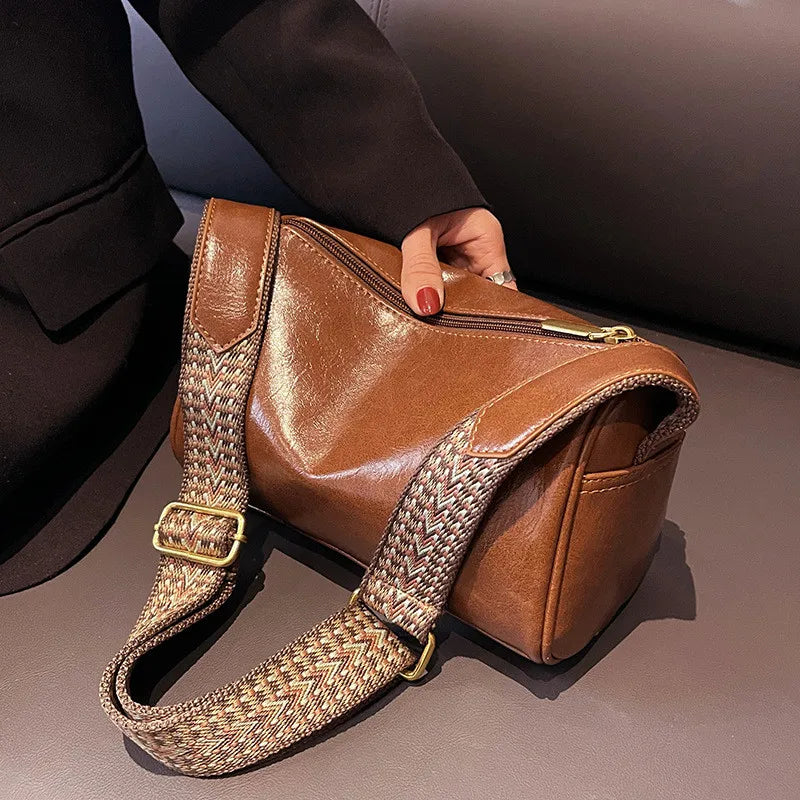 Snygg vintage Boston-väska i PU-läder - trendig axelremsväska