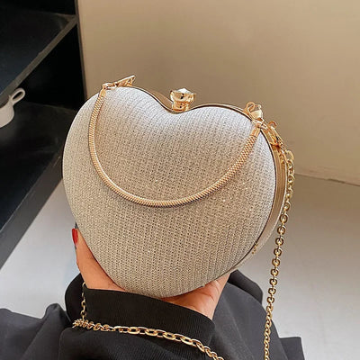 Shiny Heart-Shaped Metal Handbag