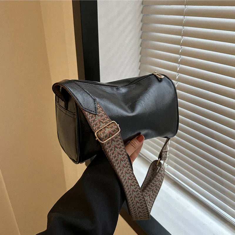 Snygg vintage Boston-väska i PU-läder - trendig axelremsväska