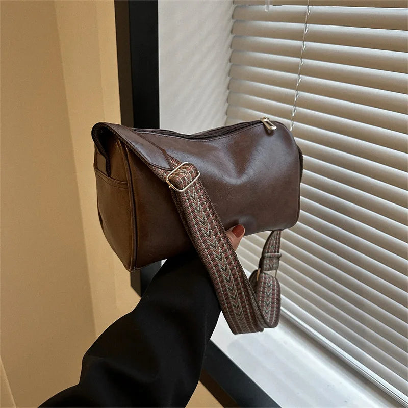 Snygg vintage Boston-väska i PU-läder - trendig axelremsväska