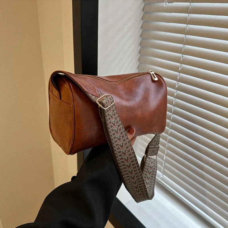 Snygg vintage Boston-väska i PU-läder - trendig axelremsväska