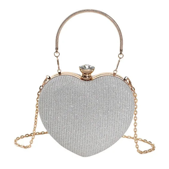 Shiny Heart-Shaped Metal Handbag