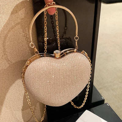 Shiny Heart-Shaped Metal Handbag