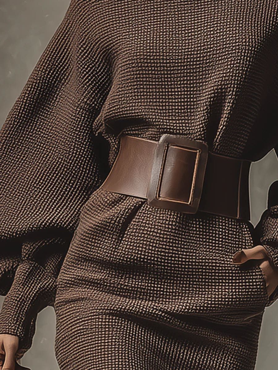 CLÉA | Kort stickad klänning med strukturerat skärp 